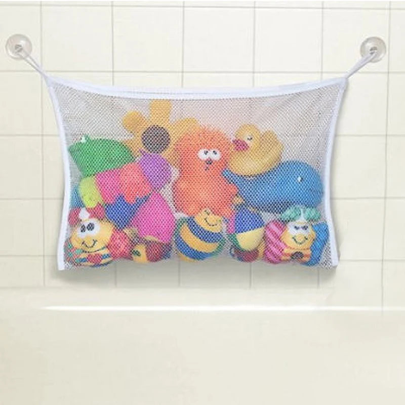 Baby White Square Bath Toy Organizer with Strong Suction Cups Bathroom Mesh Net Game Bag Drying Shower Products Clothes Storage