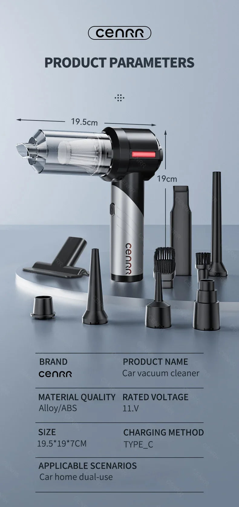 CENRR 998000PA Car Vacuum Cleaner Strong Suction Powerful Handheld Wireless Vacuum Cleaner Mini Blower for Home Appliance