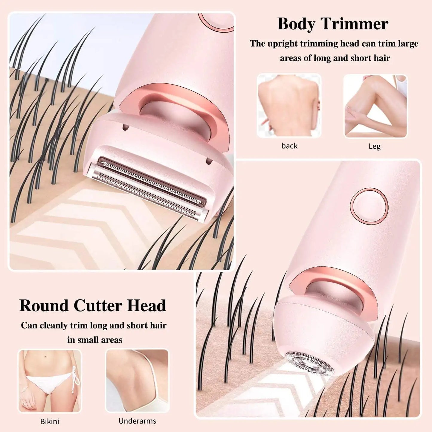 2 in 1 Lady Hair Removal Device Electric Shaver & Bikini Trimmer IPX7 Waterproof Face & Body Hair Remover for Legs Underarms