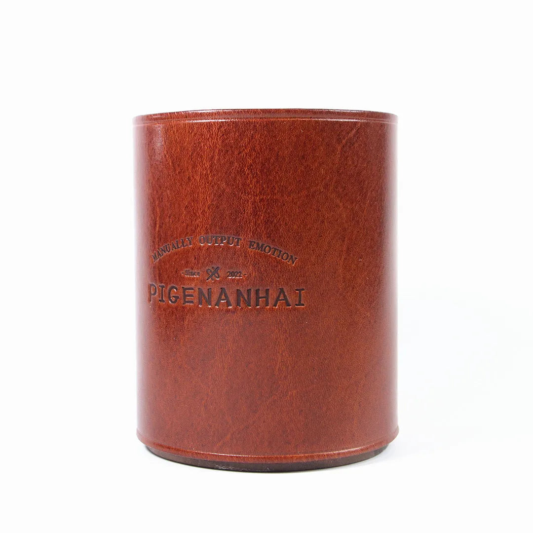 High End Handmade Genuine Leather Solid Wood Pen Holder Cowhide Office Stationery Storage Pen Holder Desk Organizer Holder