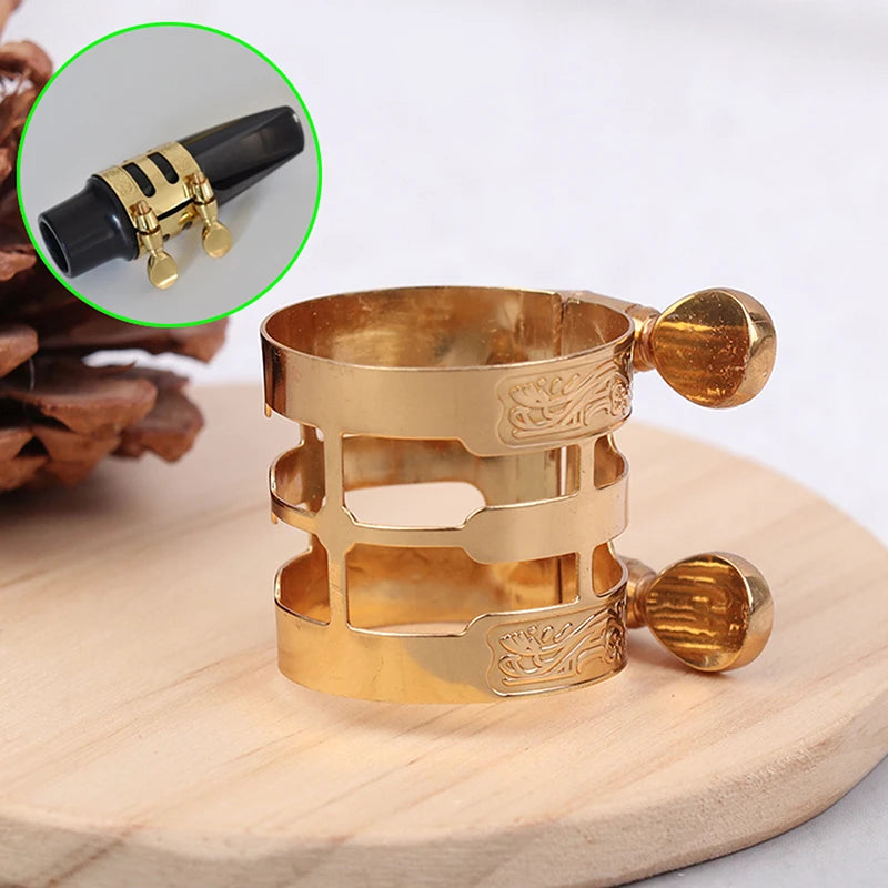 {QTG333} Double Screw Adjustment Saxophone Ligature Gold Color Copper Compact Durable For Alto Sax Saxophone Ligature Fastener
