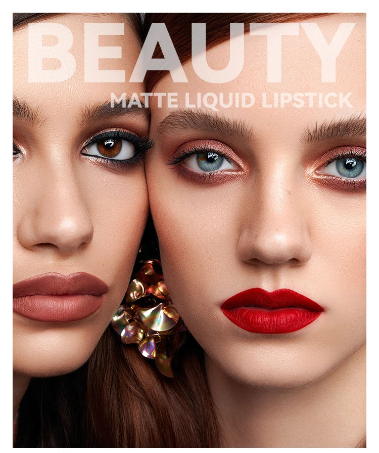 6 Colors of Long-Lasting Velvet Liquid Lipstick with Matte Texture Waterproof Non-Stick Cup Professional Lip Makeup Products