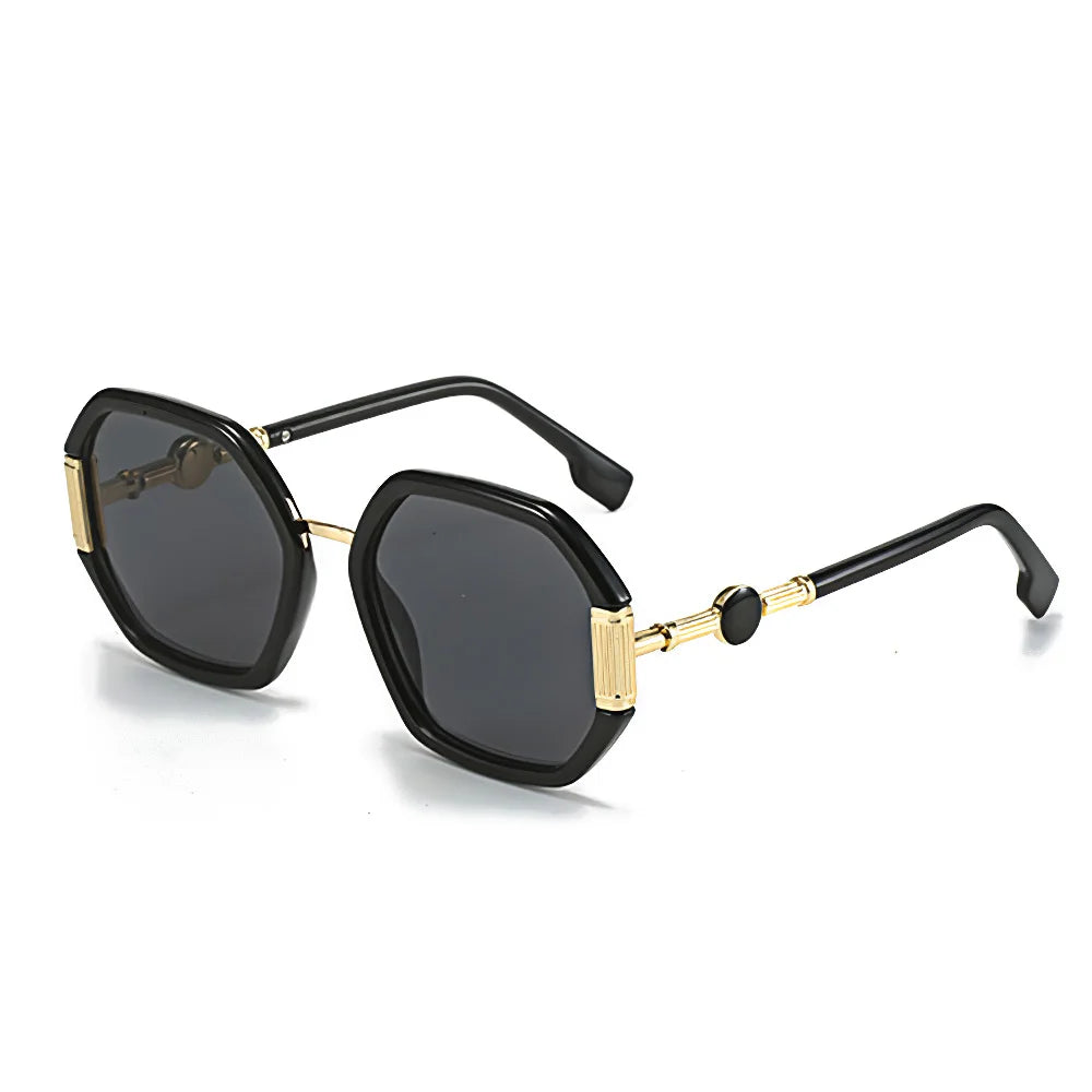 Fashionable Sunglasses for Women Unique Octagonal Frame with Gradient Lenses, Sunglasses with Golden Legs Women Glasses