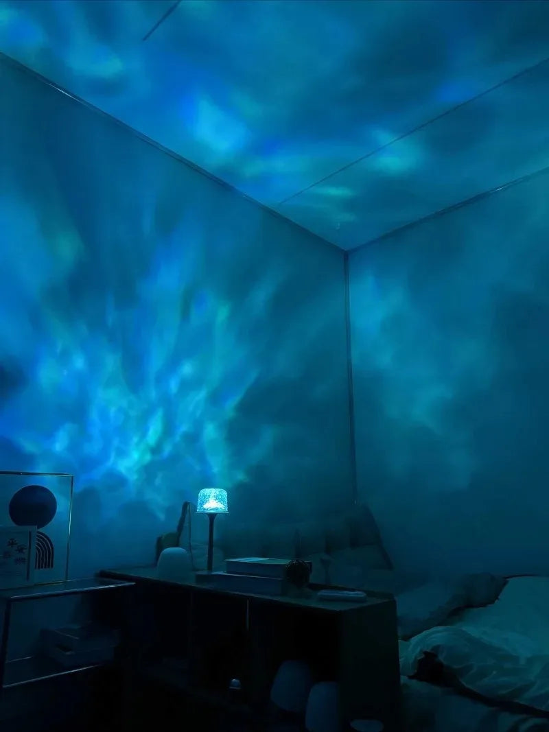 LED High Footed Desk Lamp with Water Ripple Projection Romantic Atmosphere Night Light for Couple Gift Indoor Bedroom