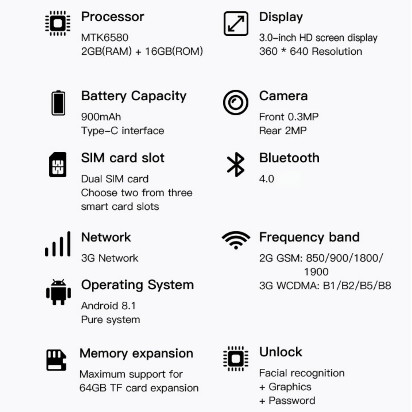 FUFFI I17 Mini Smartphone Android Phone Face ID Portable 8.1 Mini Celulare 3.0 Inch HD 2GB RAM 16GB ROM 900mAh Battery Cellphone