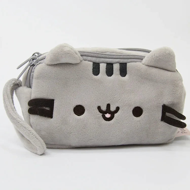 Plush Pencil Case Cute Cat Makeup Bag Large Capacity Portable Plush Animal Stationery Storage Pouch Zipper Closure Pen Case