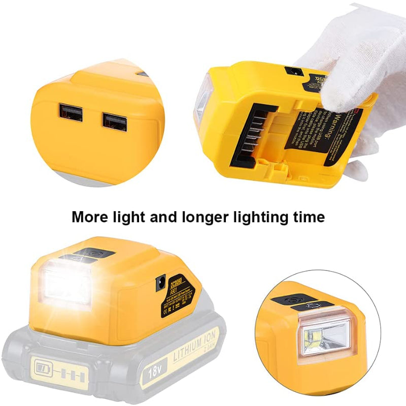 Replacement DCB090 Power Source For Dewalt 20V 18V Battery Adapter with Dual USB DC 12V LED Work Light Converter Power Supply