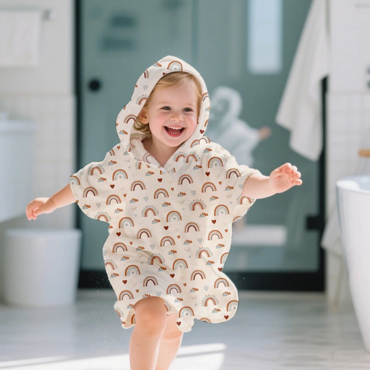 Kangobaby Hooded Bathrobe, Children's Soft Plush Warm Printed Bathrobe Pajamas, Suitable for Children Aged 1-5 Years Old