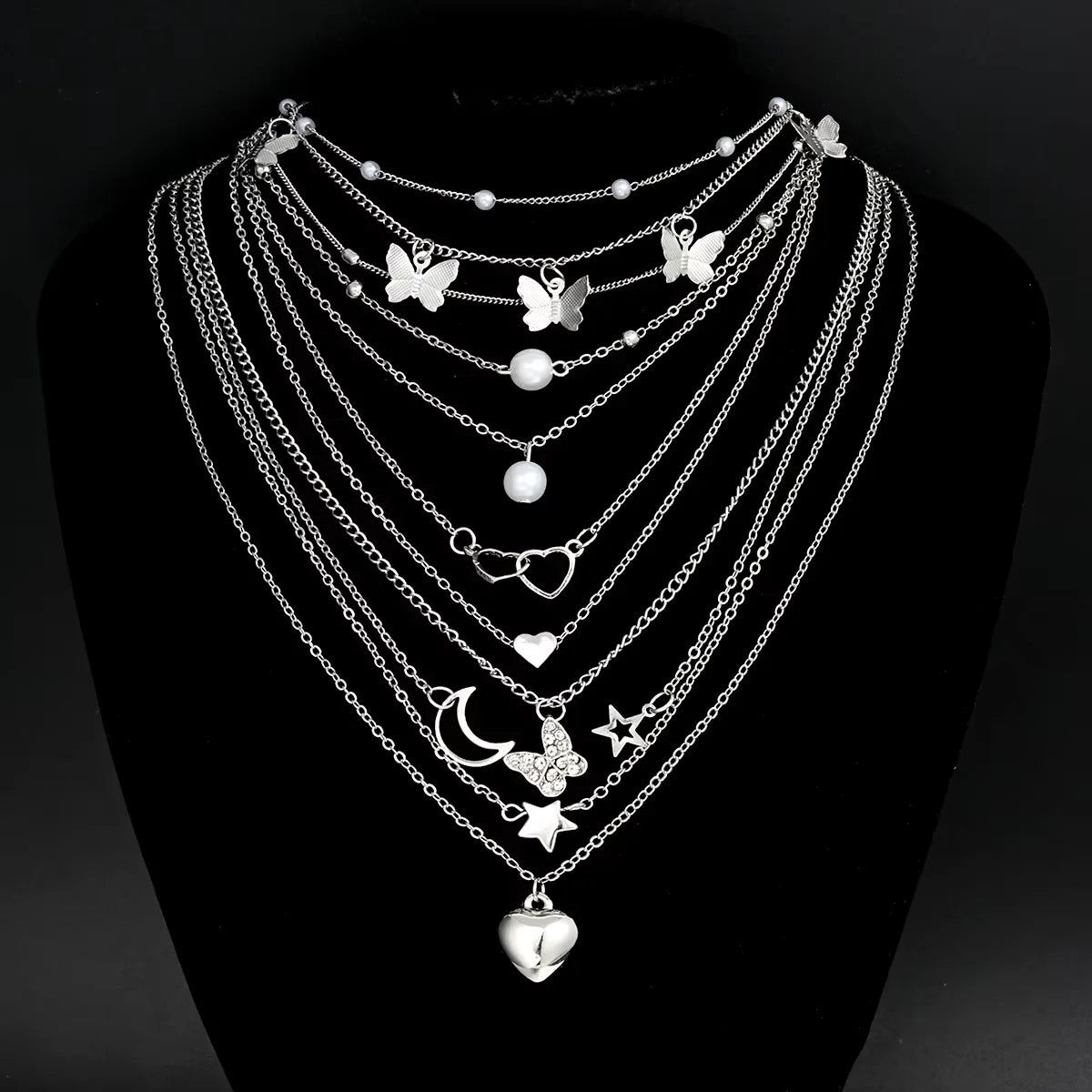 Simple Stackable Necklaces Set for Women Fashion Butterfly Heart Star Pearl Moon Pendant Necklaces Boho Jewelry Gifts 2025