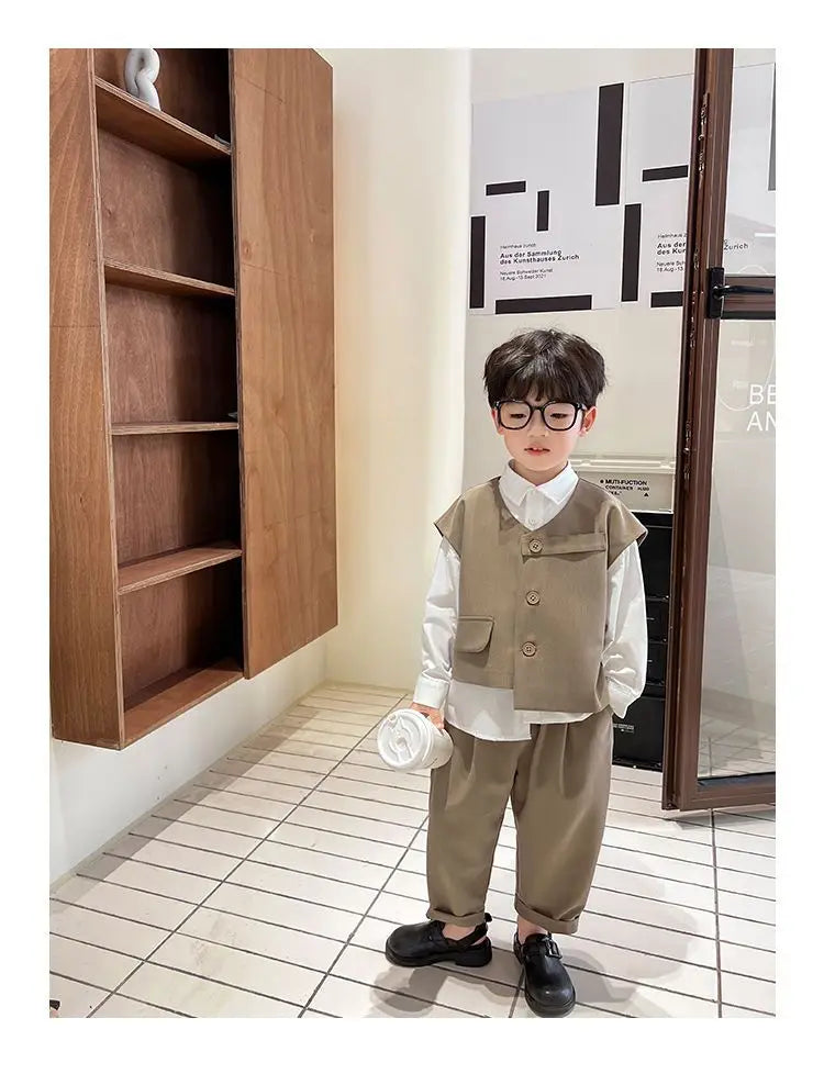 3 PCS set Spring Autumn Boy Clothing set Casual vest+ top+ Pant Kid Children baby toddler boy korea designer clothes 2-10 years