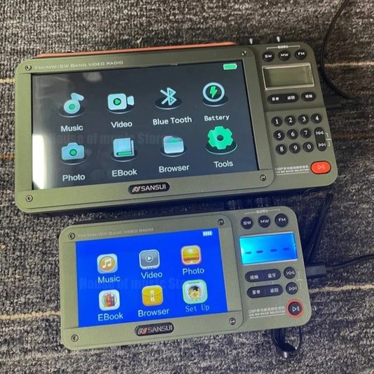 SANSUI Portable FM/MW/SW Radio 7-inch HD LED Display Radio Wireless Bluetooth Speakers Dual TF Card Slot MP4 Video Music Player