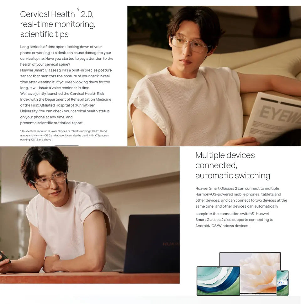 Huawei Smart Glasses 2 All-weather intelligent broadcasting, 11 hours of continuous listening