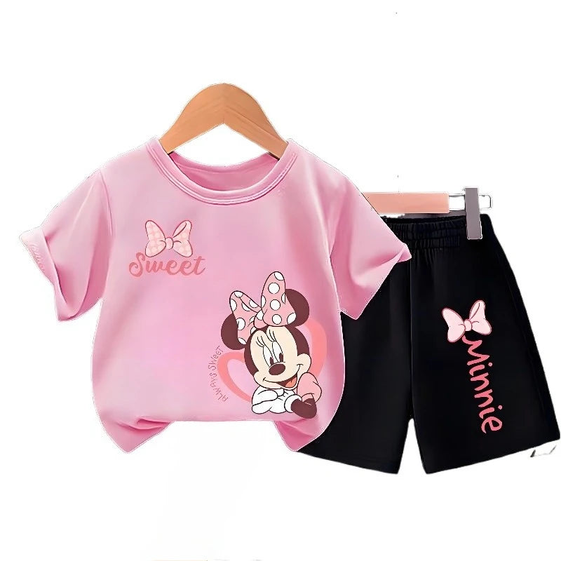 Children's T Shirt and Shorts Two Piece Set Girls O Neck Short Sleeve Top Suit Kids Casual Outfits Summer Breathable Shorts Sets