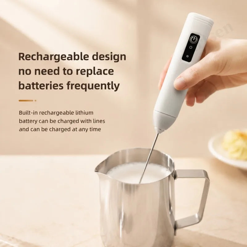 Electric Coffee Frother 2 In 1 Rechargeable Type-C Blender Stainless Steel 3 Speeds Milk Mixer Egg Beater Handheld Foam Maker