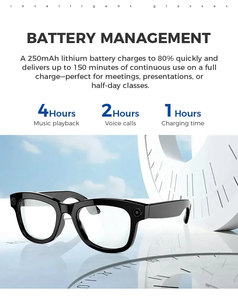 AI Smart Glasses Built-in HD Camera Glasses Bluetooth Wireless Audio Intelligent Glasses Anti-glare Anti-blue connected glasses