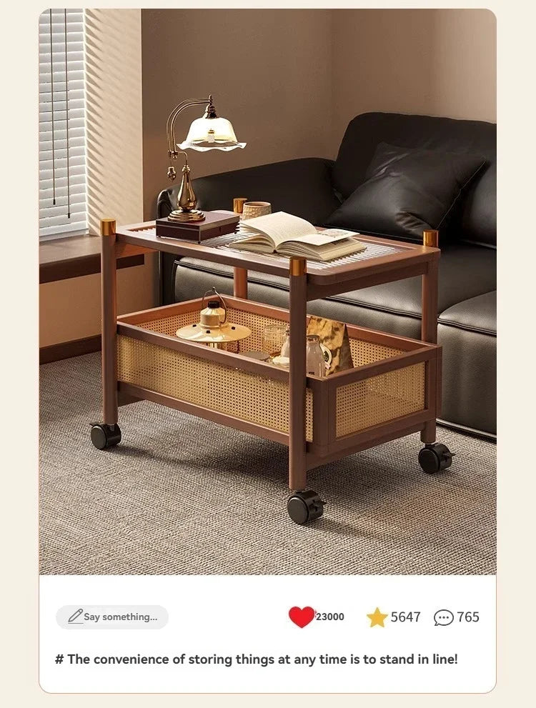Sofa side table, movable coffee table, small cart, living room small table, bedside side cabinet with wheel storage rack