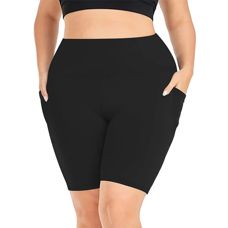 High Waist Plus Size Leggings Yoga Shorts for Women with Pockets, Non-See Through Shorts for Women
