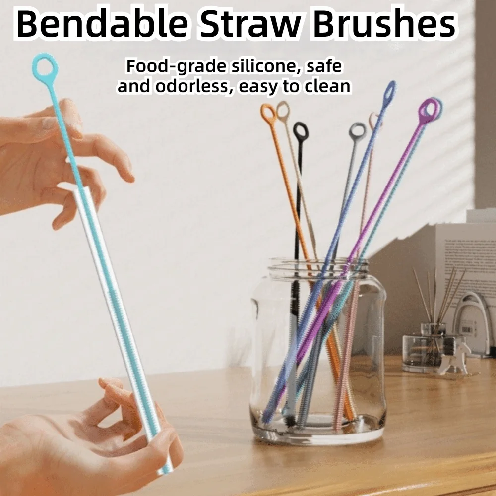 32cm Extended Version Silicone Straw Brush 6mm 8mm Thick Silicone Extra Long Brush Bendable Bottle Brush for Pacifier