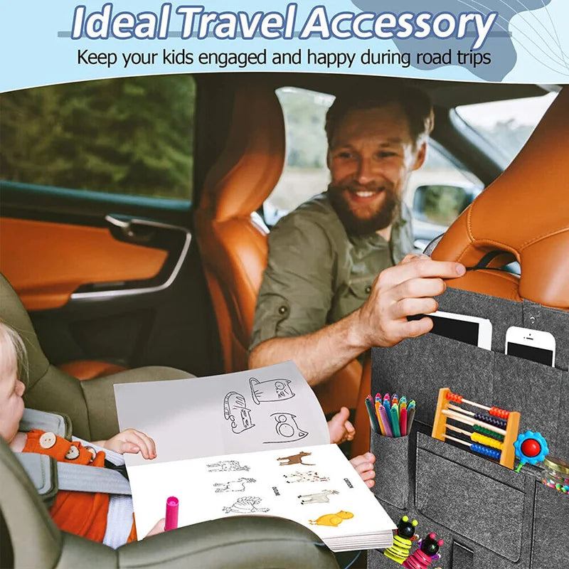 Car Back Seat Hanging Felt Storage Bag Multi-pocket Phone Ipad Water Cup Tissue Magazine Storage Bag Anti-kick Pad Car Organizer
