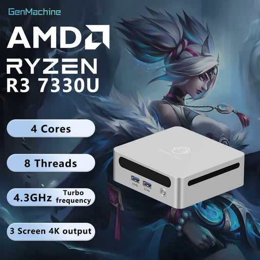 GenMachine AMD Ryzen 3 7330U DDR4 8G RAM 256G ROM Win 11 MINI PC 4 Core 8 Thread 3.6GHz TDP 15W WIFI6 Diy Gaming Pc Gamer