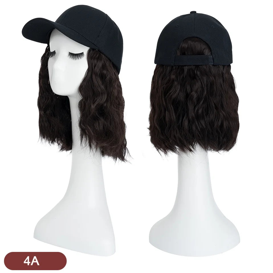 Hat Wig for Women 8''16''Wave Baseball Cap Wig with Curly Hair Extensions Wig Synthetic Wave Wig Hat Adjustable Baseball Hat Wig