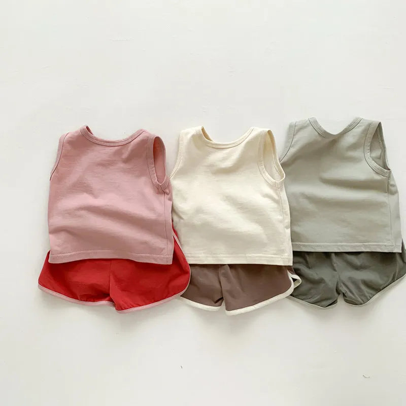 Fashion Summer Baby Girl Boy Outfits Print Sleeveless Top + Shorts Infant Boy Clothes Sets