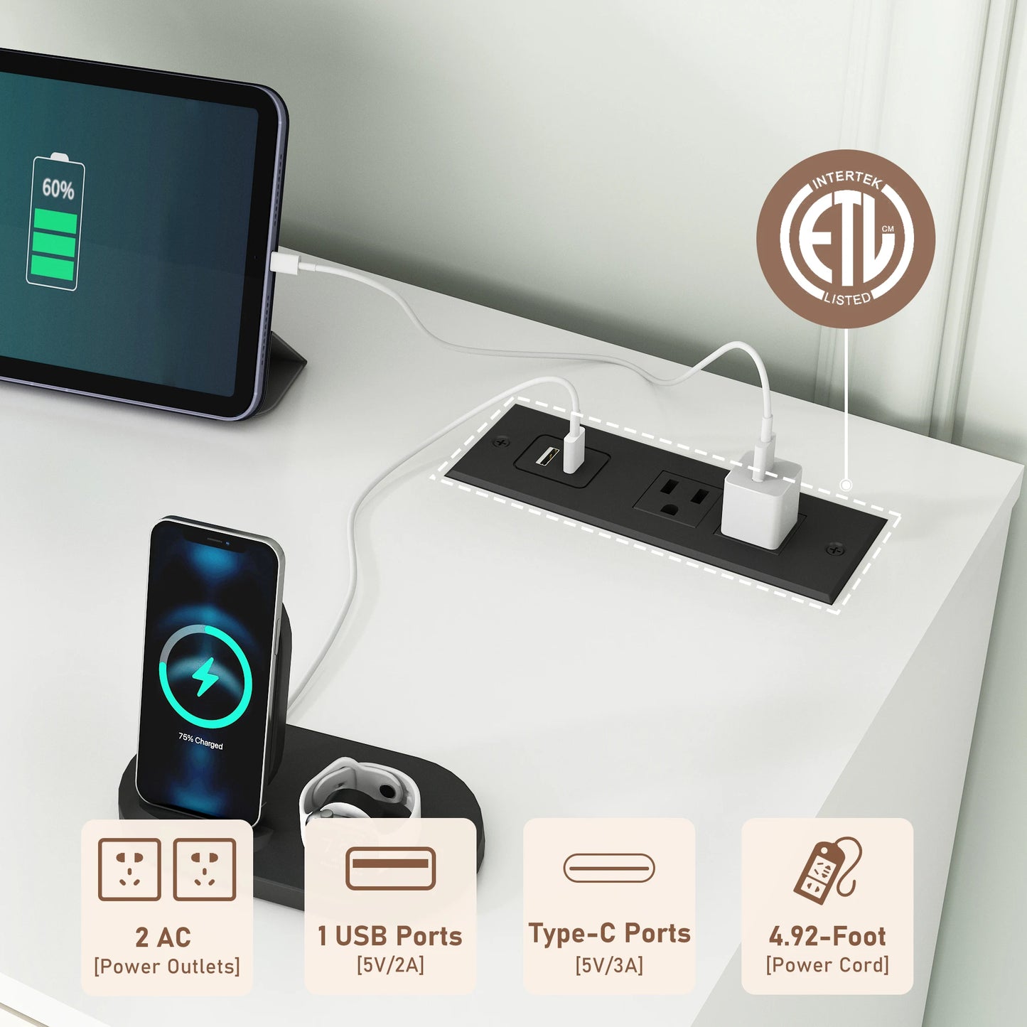 6 Drawers Dresser w/Power Outlet, 59" Long Wooden Dresser Chest, 60000-Colors Lights for Bedroom, Metal Handles of Drawers