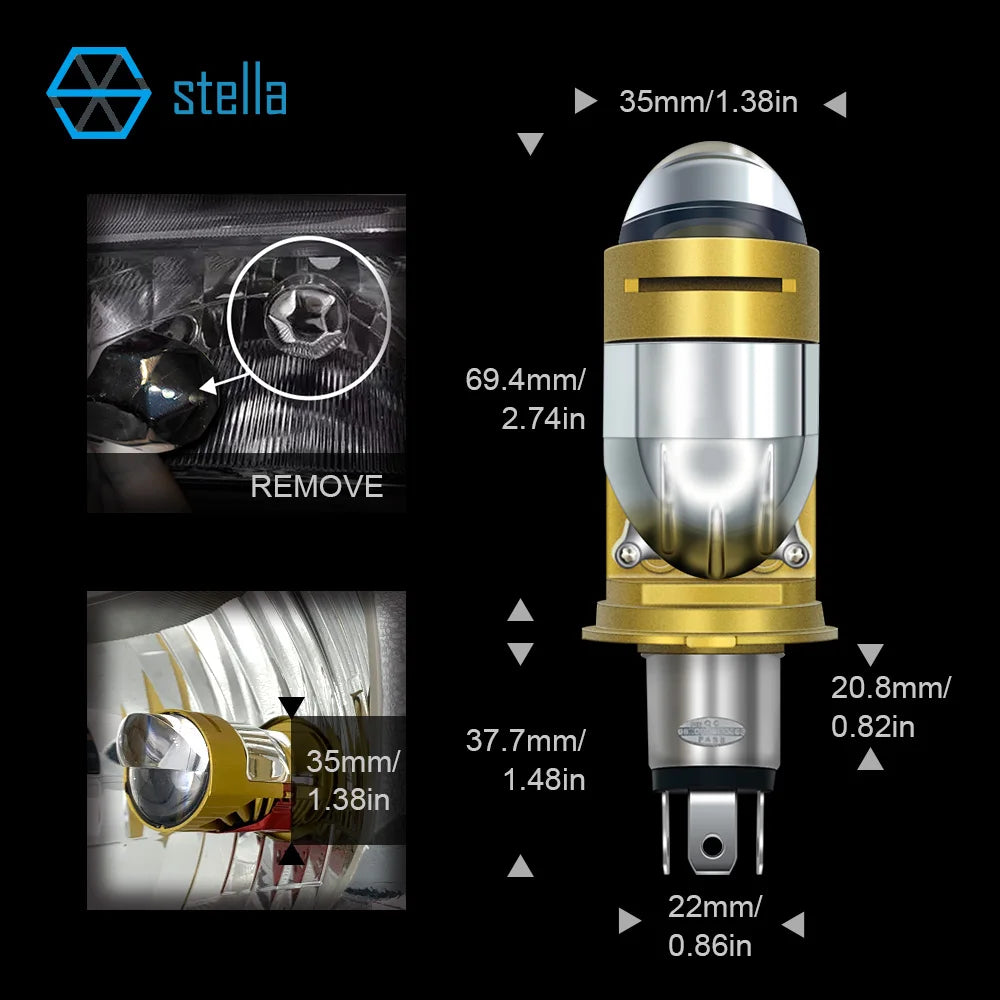 Stella Bi LED Lens Projector H4 Mini Bulb 110W Canbus 14000LM Easy Install Fan Cooling Lens Headlight For Car/Motorcycle 8-90V