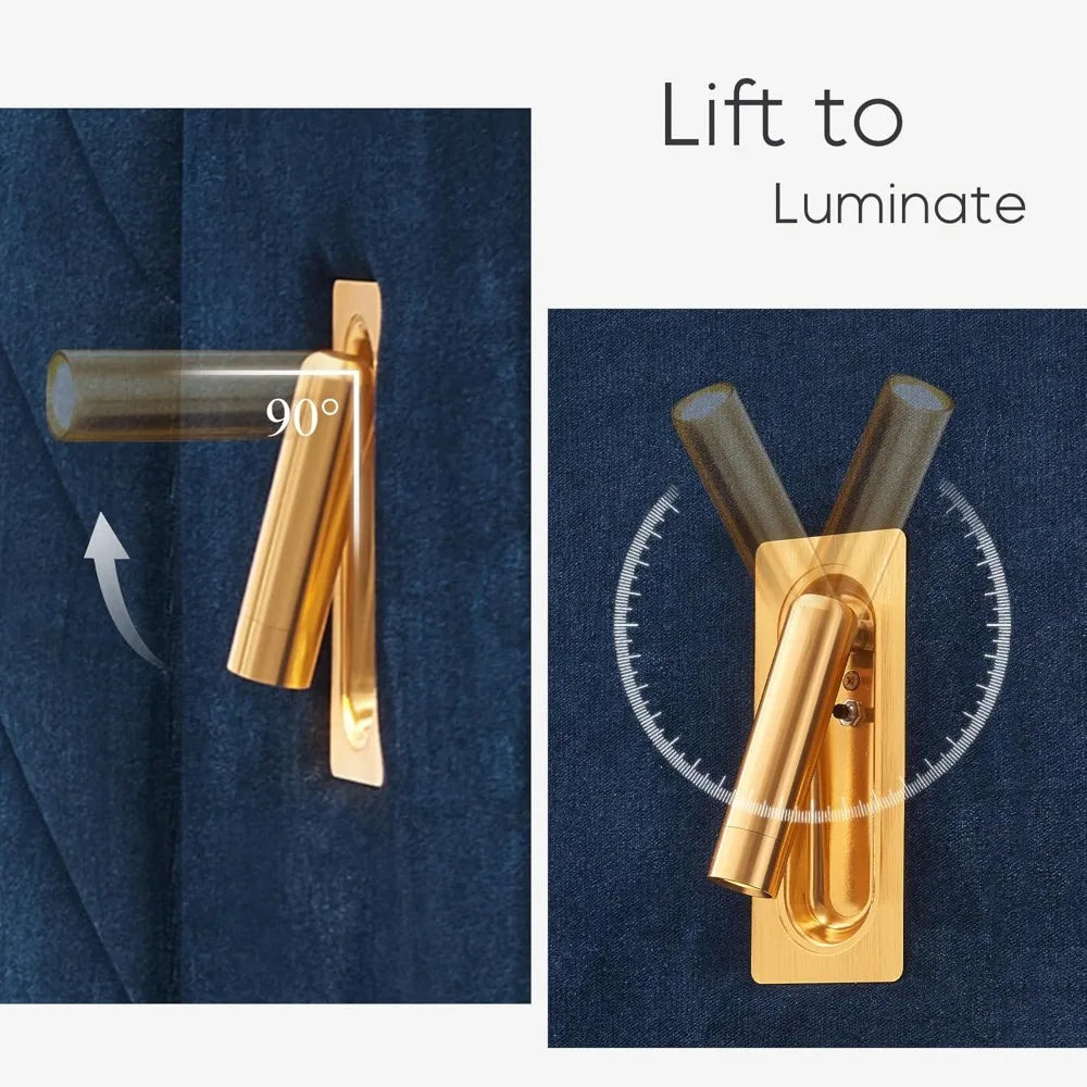 Luxury Bed Frame with Built-in Gold LED Lights and Nightstands, King Size Platform Bed with Oversize Upholstered Headboard,