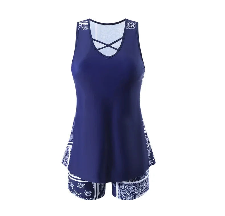 New Large Size Quick Dry Women's Shorts Strap Conservative Separate Bikini Swimsuit Flat Angle Vest Two Piece Swimwear Set