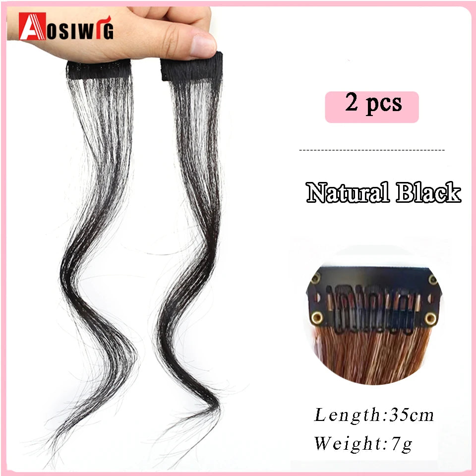 2PC Synthesis Bangs Wig Hair Extensions Curly Clip-on Hair Front Side Long Wavy Blone  Bangs With Clip Invisible Fringe Fake Hai
