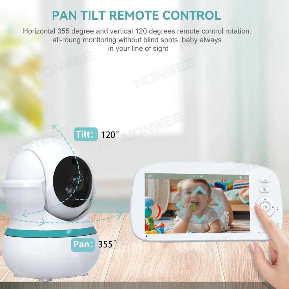 5" HD Baby Monitor | 2.4G FHSS, 5000mAh 35H | Temp Alert, VOX, 360°PT | 2WT, NV – CE/FCC