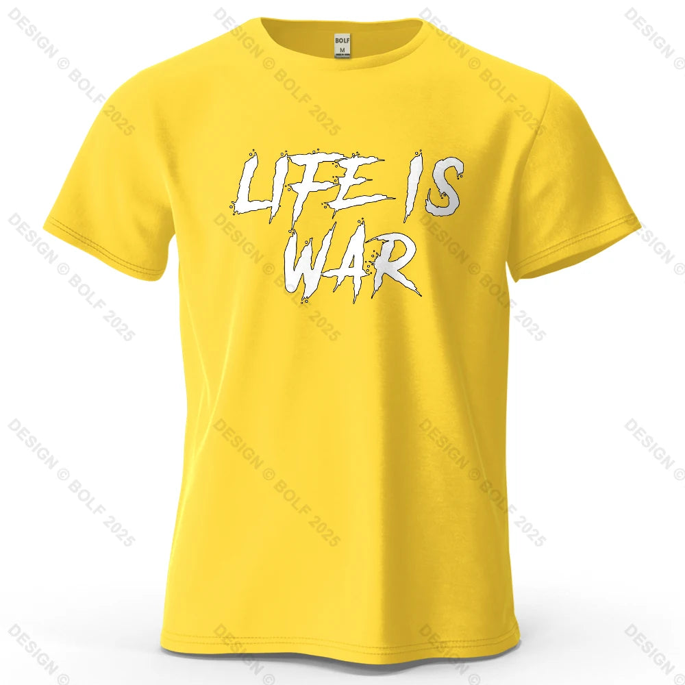 Men's Life Is War Graphic Short Sleeve T-Shirt 100% Cotton Breathable Printed Tops Tee for Women Summer Casual Sportswear
