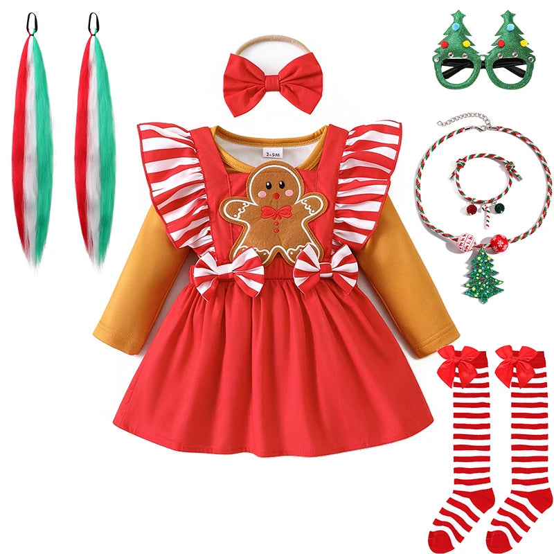 Hot Baby Girl Christmas Outfit Set Infant Toddler Gingerbread Man Costume Winter Xmas Party Holiday Celebration Newborn Clothes