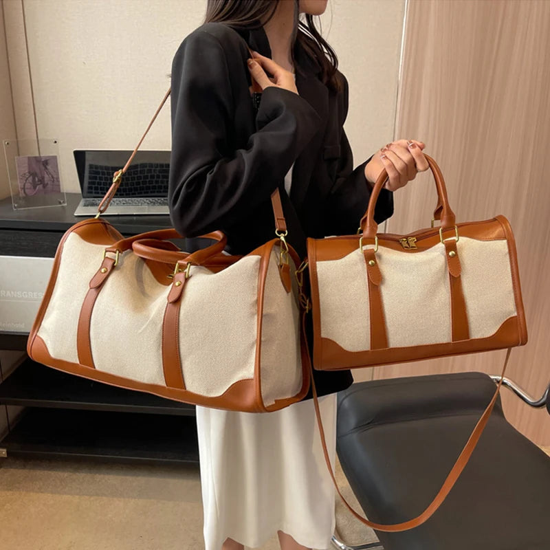 Women Canvas Large Capacity Travel Bags Custom Logo Travel Storage Handbag Vintage Fitness Luggage Bag Personality Customization