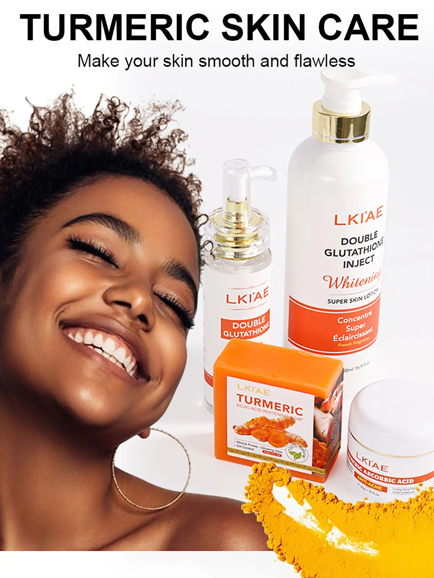 AILKE Whitening and Acne Removal Skin Care Set, With Glutathione, Vitamin C, Aloe Vera, Moisturizes, Evens Skin Tone