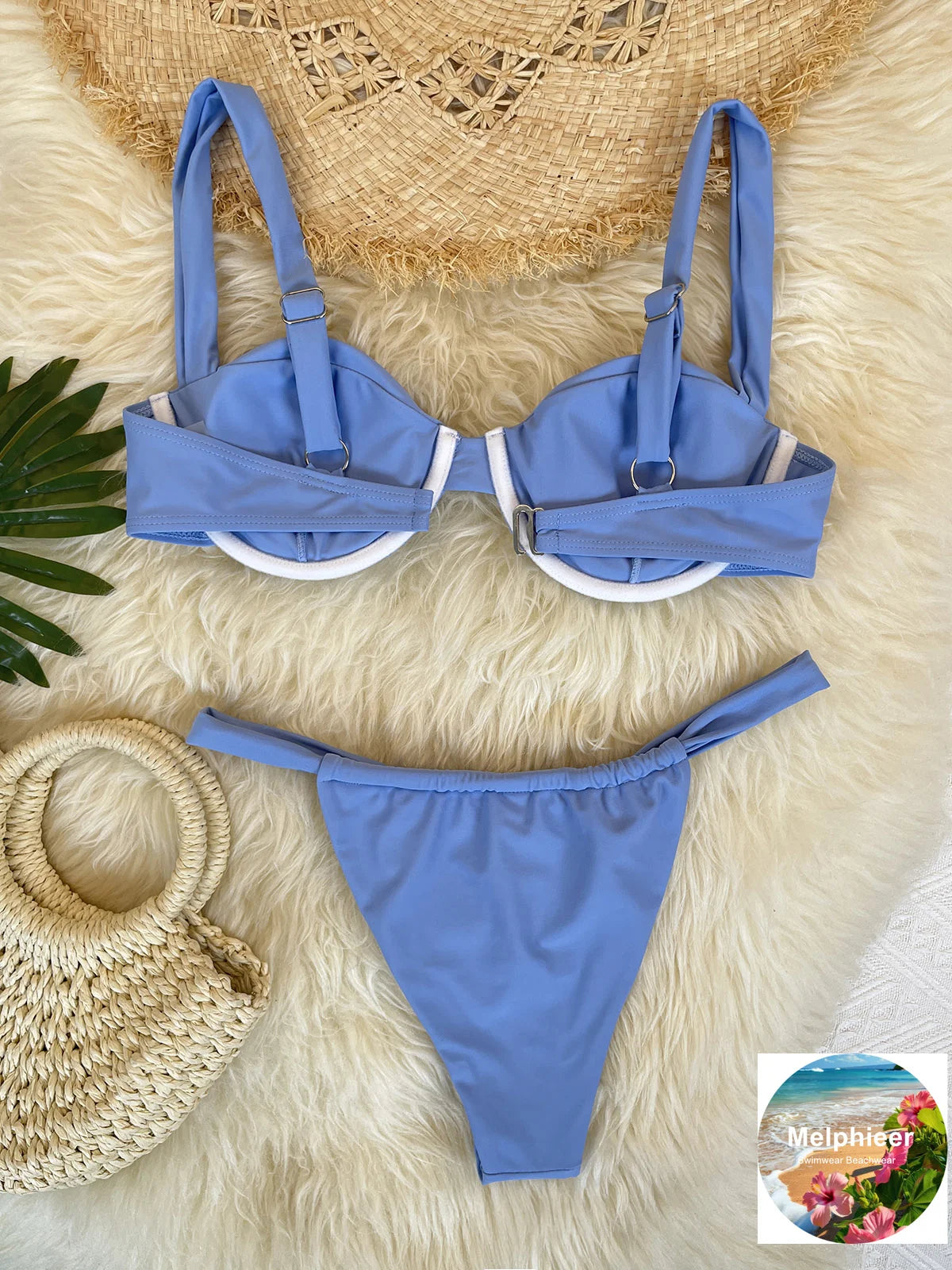 Melphieer Women's Solid Color Bikini Set Strappy Bandage Push-Up Swimsuit Summer Lady Beach Pool Club Swimwear Bathing Suit
