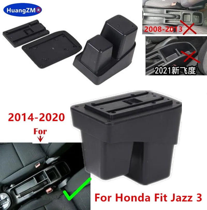 For Honda Jazz Armrest For Honda Fit Jazz 3 2014-2019 Car Armrest Box Car Storage Box Retrofit Accessorie Simple installation