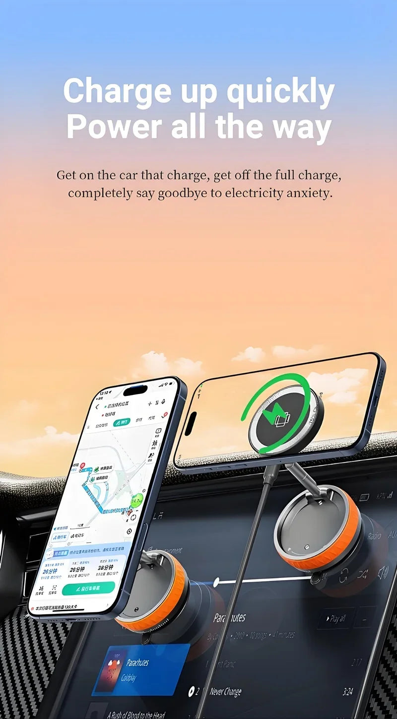 15W Wireless Car Charger Mount,Magnetic Vacuum Suction 360° Rotatable Foldable Portable Multi-Scenario Phone Stand for All Phone