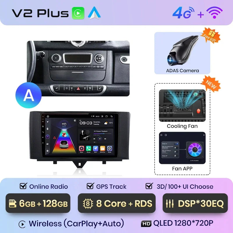Junsun Wireless CarPlay Android Auto Radio For Smart Fortwo 451 2005 - 2015 Car Intelligent Systems RDS BT DSP 2 din autoradio