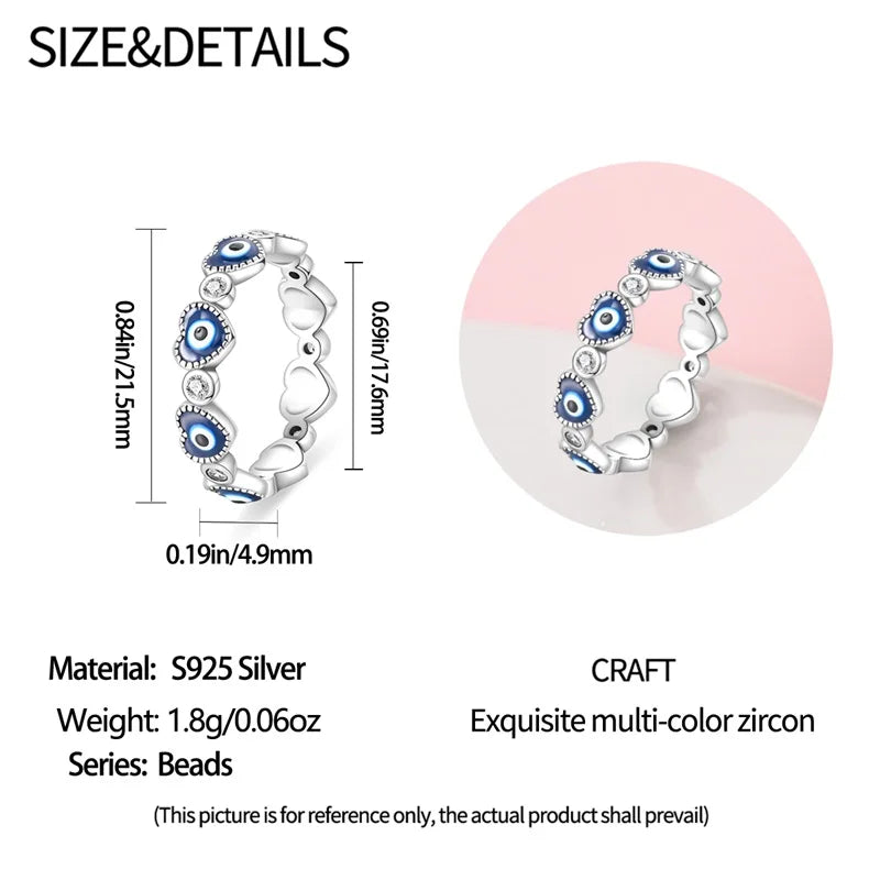 925 Silver Romantic Princess Pink Bow Rings For Women Fashion Star Moon Devil's Eye Ring Valentine's Day Wedding Jewelry Gifts