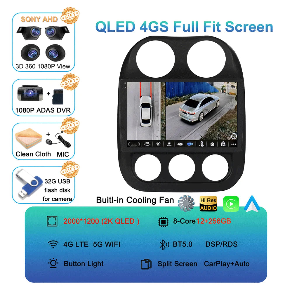 Android15 video Player Car Radio For Jeep Compass Patriot 2010 - 2016 Autoradio Stereo 2 Din GPS Navigation Carplay DSP WIFI+4G