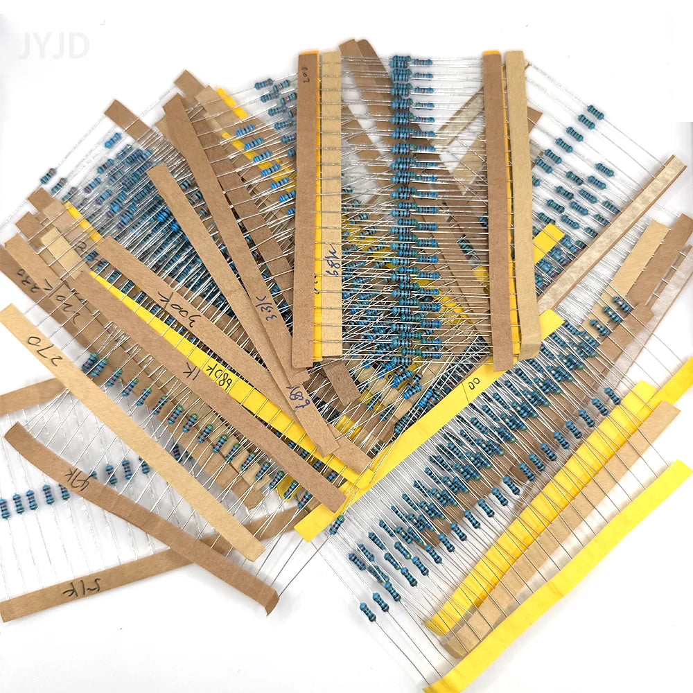 600pcs/set 30 Kinds 1/4W Resistance 1% Metal Film Resistor Pack Assorted Kit 1K 10K 100K 220ohm 1M Resistors