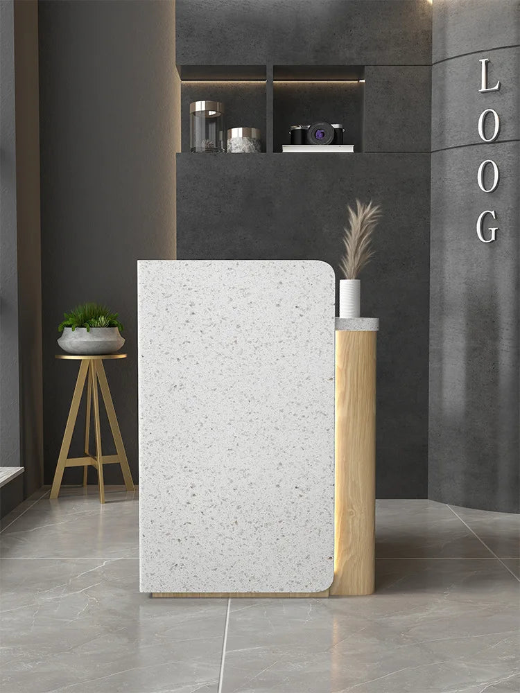 Luxury Front Desk RICE WHITE With Lamp Counter Sport Center Reception Desk Modern Design Beauty Salon Reception Desk