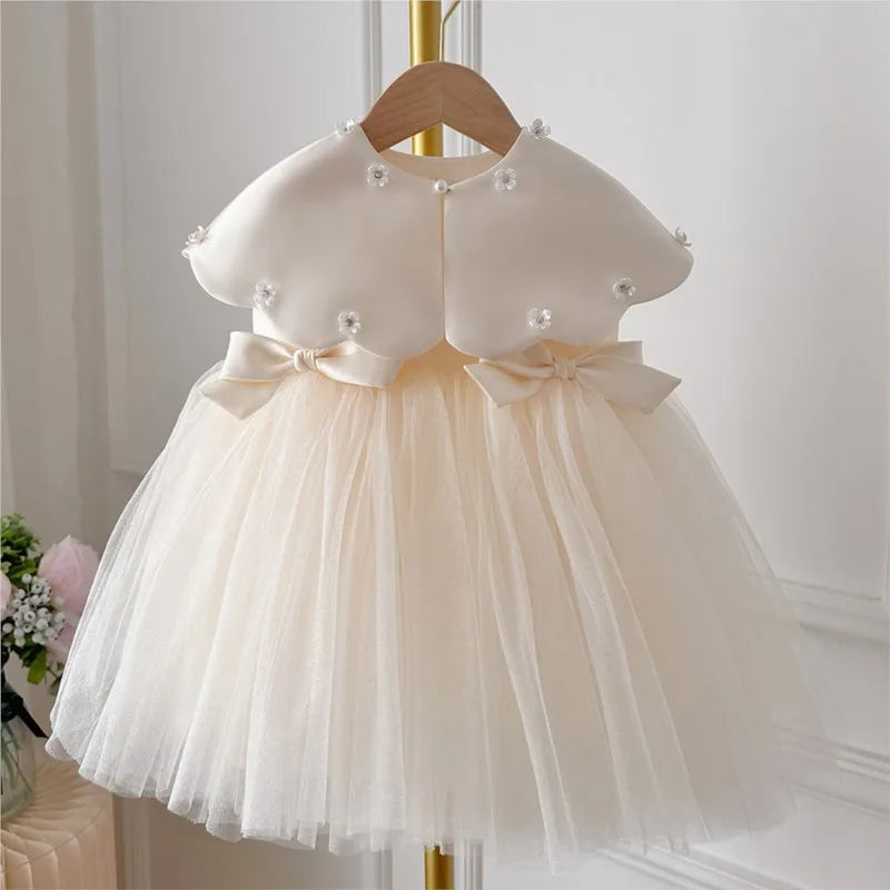 Baby Girl Princess Bow Silk Tutu Dress Sleeveless Infant Toddler Child Elegant Solid Vestido Birthday Party Baby Clothes 1-5Y