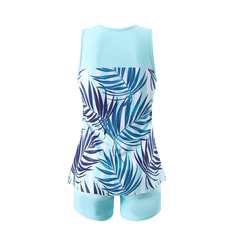 New Large Size Quick Dry Women's Shorts Strap Conservative Separate Bikini Swimsuit Flat Angle Vest Two Piece Swimwear Set