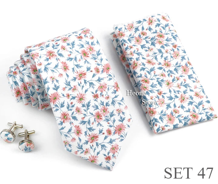 Hot Sell 3PC Chic Elegant Floral Tie Set Pocket Square Cufflinks For Men Women Wedding Party Dinner Suit Tuxedo Accessory Gift