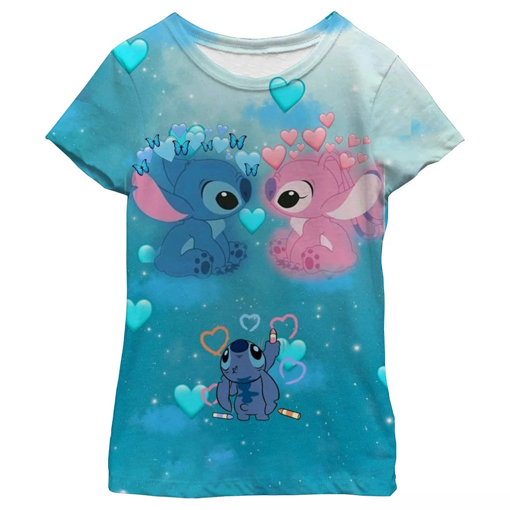 New Kawaii Lilo Stitch Cartoon T Shirt Children Kids Stitch Cute Manga T-shirt Y2k Graphic Tshirt Girl Boy Top Tees Lilo Stich