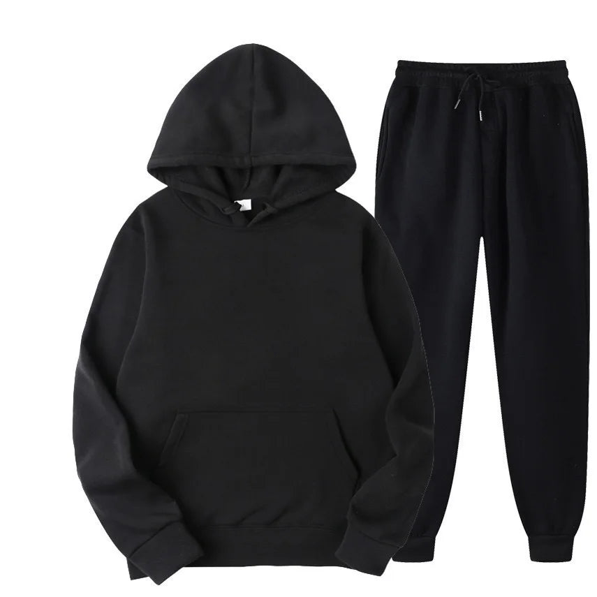 Men's Autumn and Winter New Solid Color Hoodie+pants Two-piece Set Fashionable Casual Sports Set Size S-3XL Men's Tracksuit