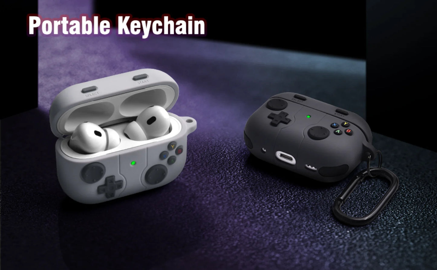3D Gamepad Silicone Case for AirPods 4 2024/Pro 2, Cute Cartoon Shockproof Cover with Carabiner, Wireless Charging